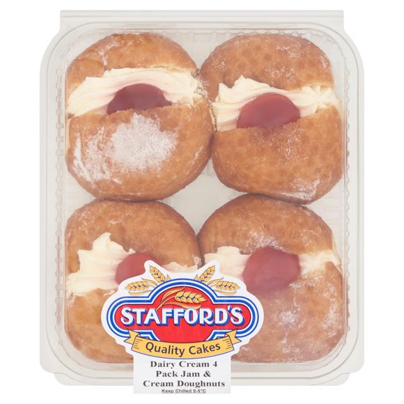 4 Dairy Cream Pack Jam & Cream Doughnuts 210g Stafford's